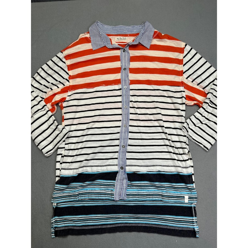 We The Free People Womens‎ Multi Stripe Patchwork Button Down Shirt Small Boho